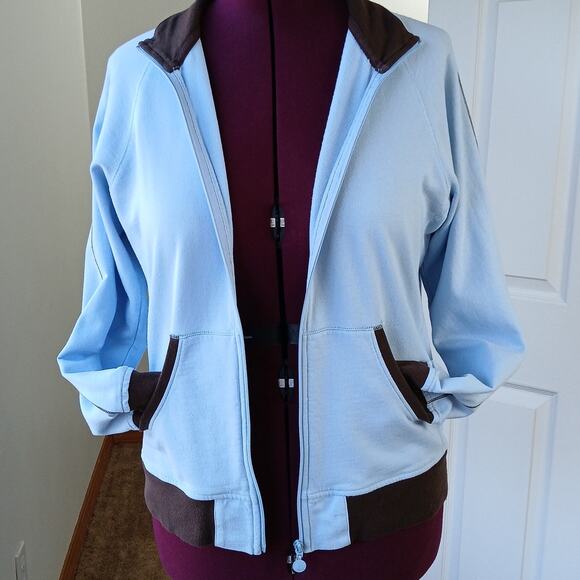 N.Y.L. New York Laundry Blue Bash Full Zip Sweatshirt XL retro jacket brown trim - Picture 6 of 14